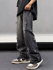 Men's Star Patch Distressed Loose Jeans