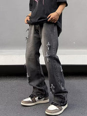 Men's Star Patch Distressed Loose Jeans