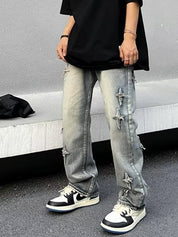 Men's Star Patch Distressed Loose Jeans