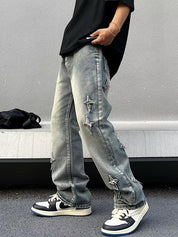 Men's Star Patch Distressed Loose Jeans