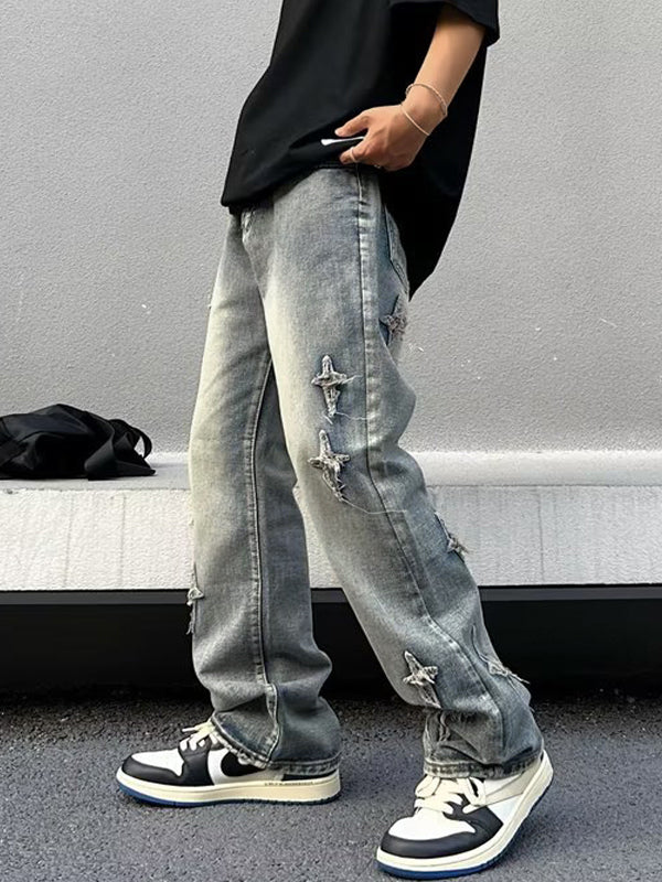 Men's Star Patch Distressed Loose Jeans