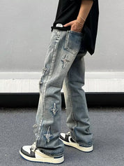 Men's Star Patch Distressed Loose Jeans