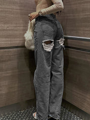 Back Distressed Baggy Ripped Jeans