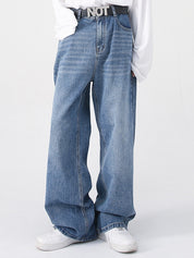Men's Fit Semi-Elastic Waist Straight-Leg Loose Jeans