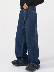 Men's Fit Semi-Elastic Waist Straight-Leg Loose Jeans
