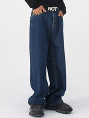 Men's Fit Semi-Elastic Waist Straight-Leg Loose Jeans
