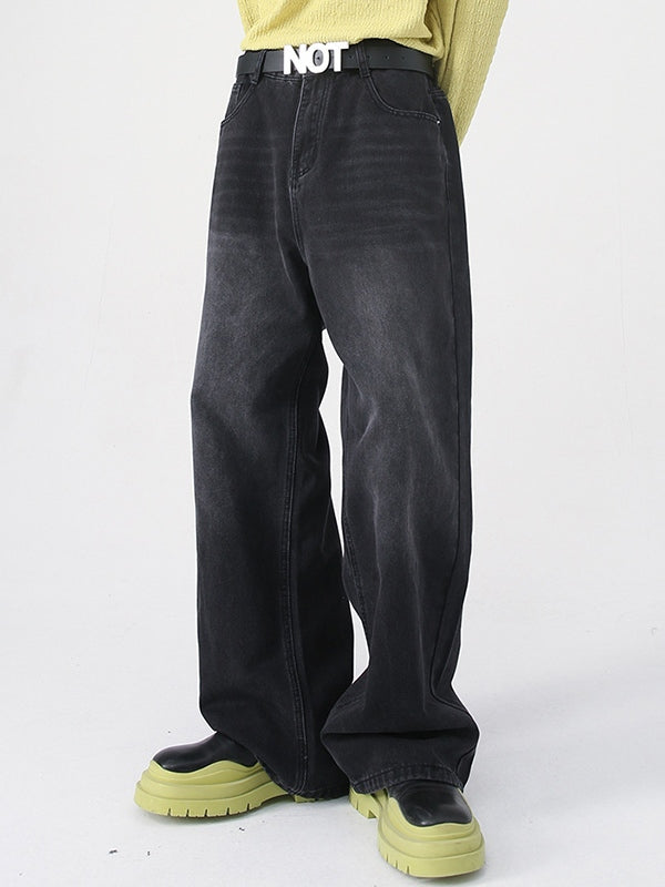 Men's Fit Semi-Elastic Waist Straight-Leg Loose Jeans