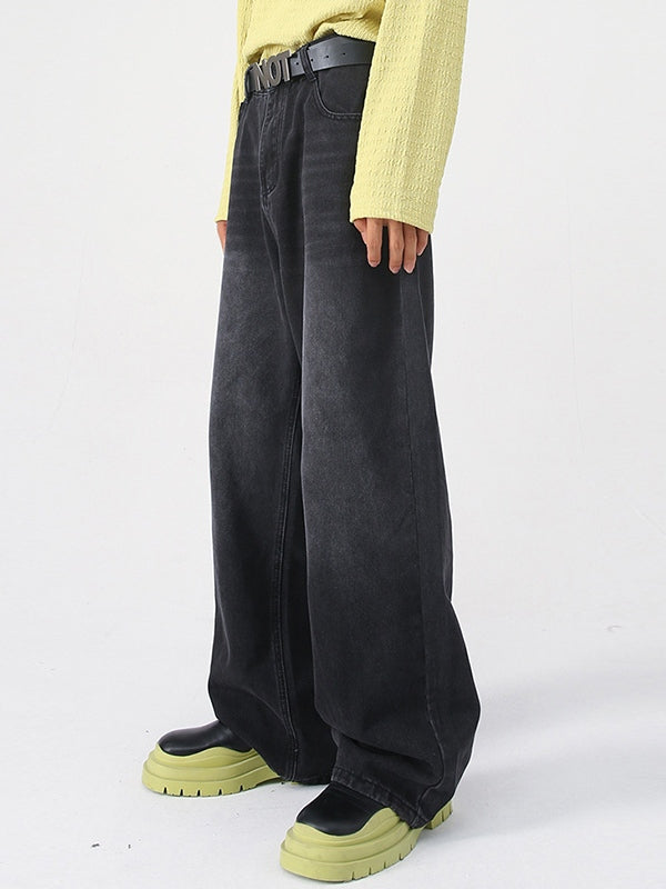 Men's Fit Semi-Elastic Waist Straight-Leg Loose Jeans