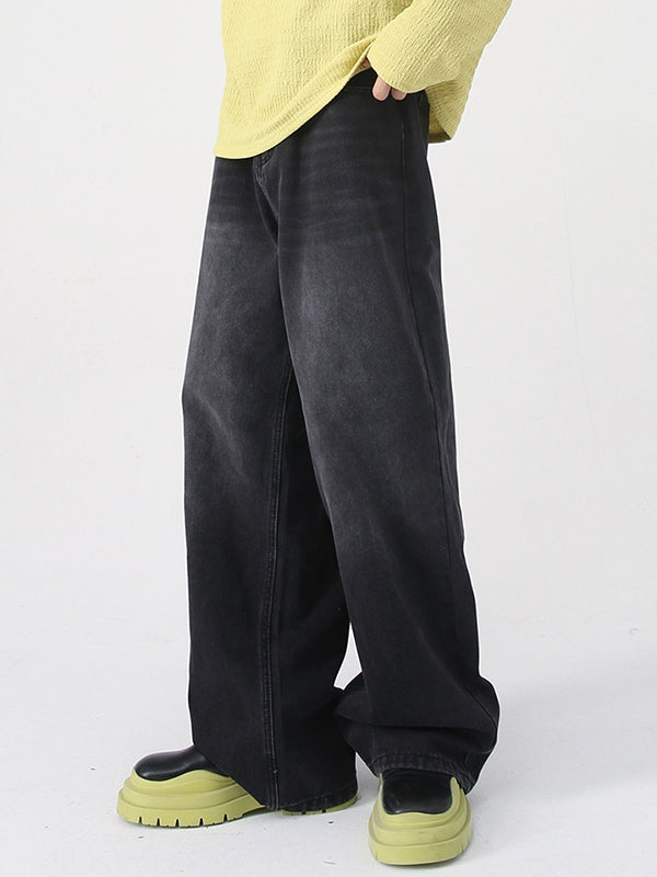 Men's Fit Semi-Elastic Waist Straight-Leg Loose Jeans