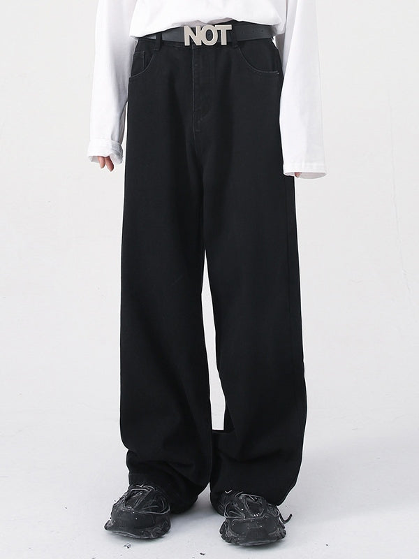 Men's Fit Semi-Elastic Waist Straight-Leg Loose Jeans