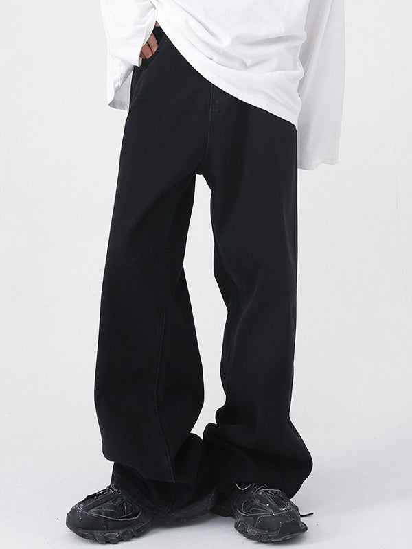 Men's Fit Semi-Elastic Waist Straight-Leg Loose Jeans