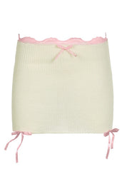 Lace-Up Contrasting Color Small Bow Knit Mini Skirts