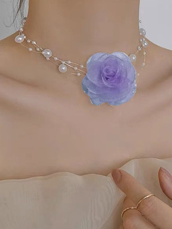 French Romantic Flower Pearl Necklace