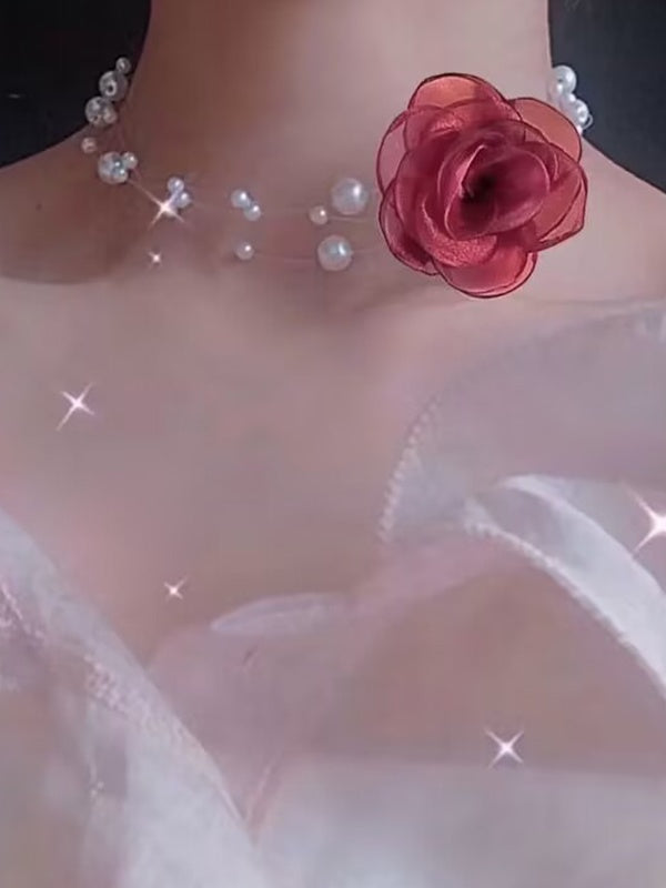 French Romantic Flower Pearl Necklace