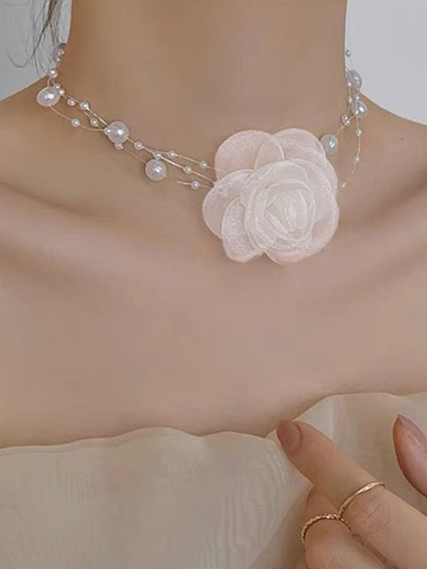 French Romantic Flower Pearl Necklace