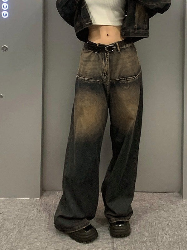 Contrast Wash Distressed Vintage Boyfriend Jeans