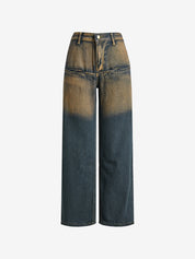 Contrast Wash Distressed Vintage Boyfriend Jeans