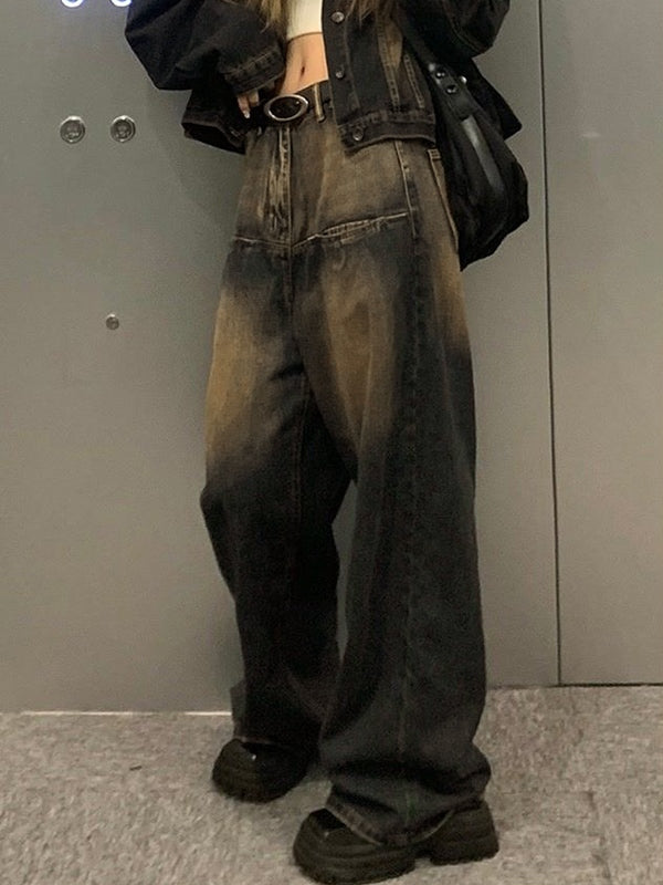 Contrast Wash Distressed Vintage Boyfriend Jeans