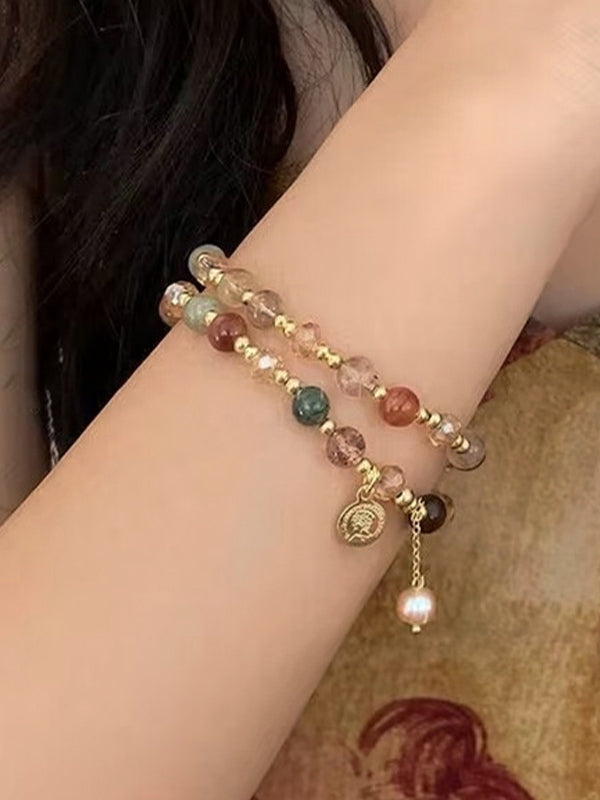 Double Layer Stone And Pearl Beaded Bracelet