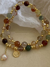 Double Layer Stone And Pearl Beaded Bracelet