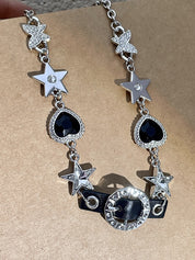 Heart Butterfly Pentagram Rhinestone Leather Necklace