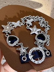 Heart Butterfly Pentagram Rhinestone Leather Necklace