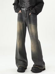 Men's Vintage Wash Flared Loose Jeans