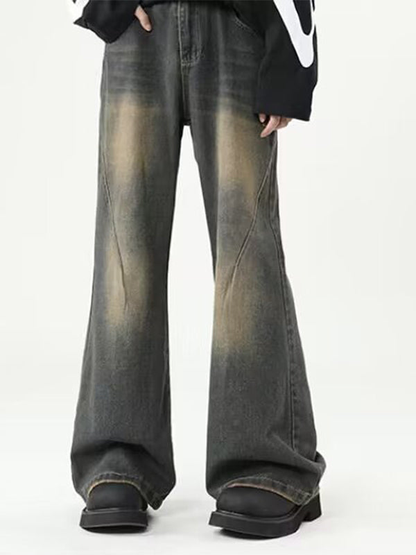 Men's Vintage Wash Flared Loose Jeans