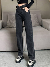 Irregular Design High Rise Boyfriend Jeans
