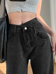 Irregular Design High Rise Boyfriend Jeans