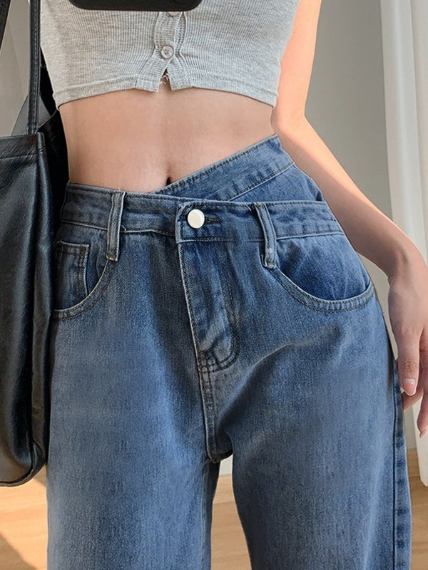 Irregular Design High Rise Boyfriend Jeans