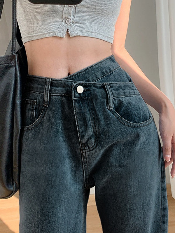 Irregular Design High Rise Boyfriend Jeans