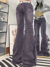 Raw Trim Splice Low Rise Flare Jeans
