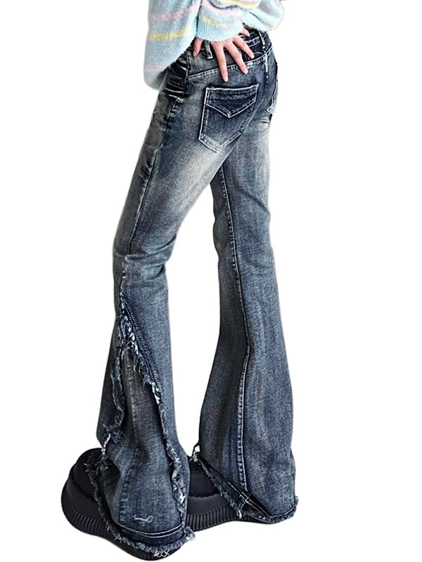 Raw Trim Splice Low Rise Flare Jeans