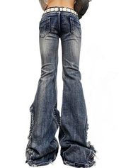 Raw Trim Splice Low Rise Flare Jeans