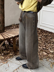Men's Vintage Wash Raw Trim Loose Jeans