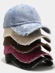 Wash Distressed Denim Ripped Baseball Cap