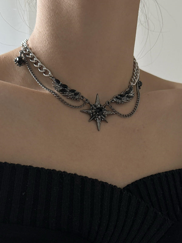 Street Black Gem Wing Double Layered Necklace
