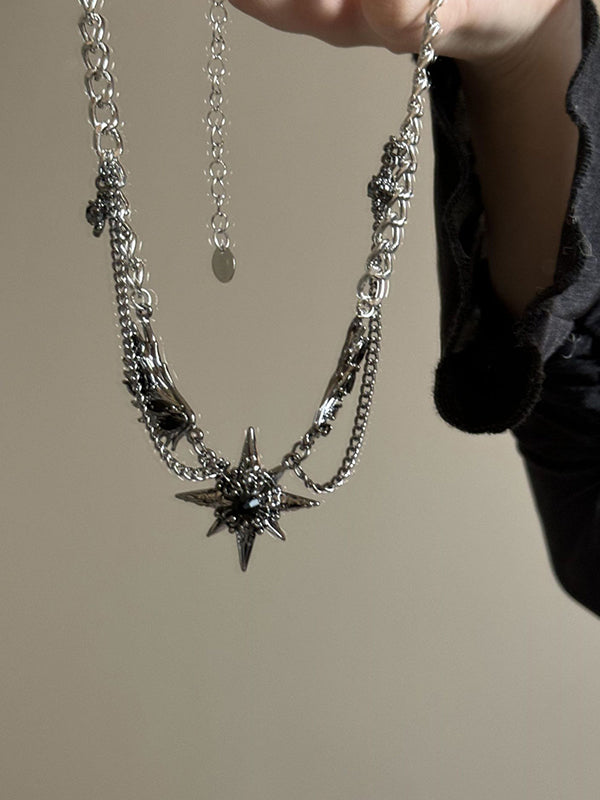 Street Black Gem Wing Double Layered Necklace