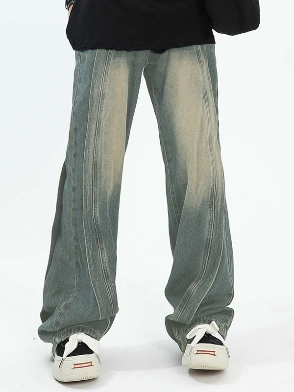 Men's Vintage Wash Splice Loose Jeans