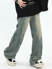 Men's Vintage Wash Splice Loose Jeans