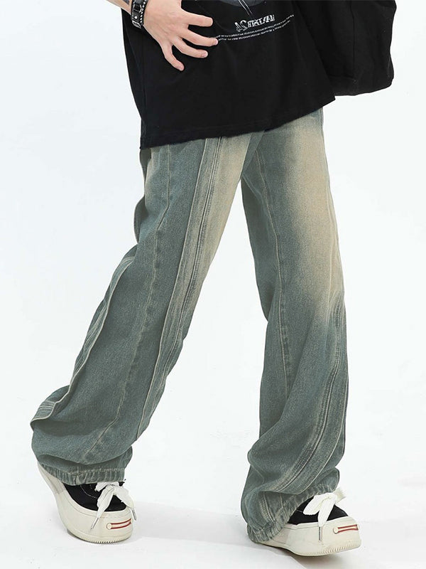 Men's Vintage Wash Splice Loose Jeans
