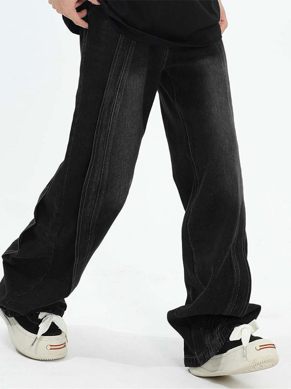 Men's Vintage Wash Splice Loose Jeans