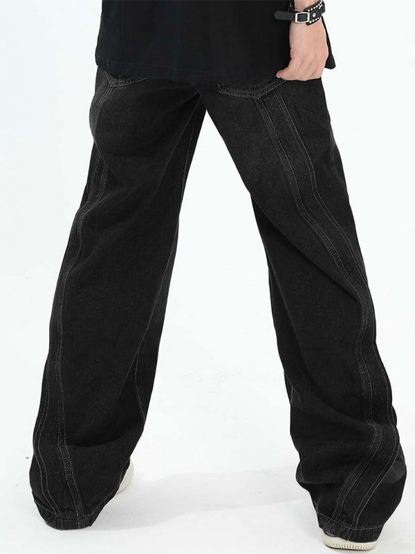 Men's Vintage Wash Splice Loose Jeans