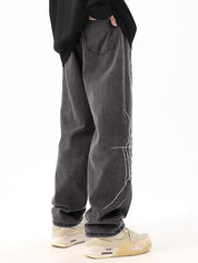 Men's Spider Web Embroidery Ripped Loose Jeans