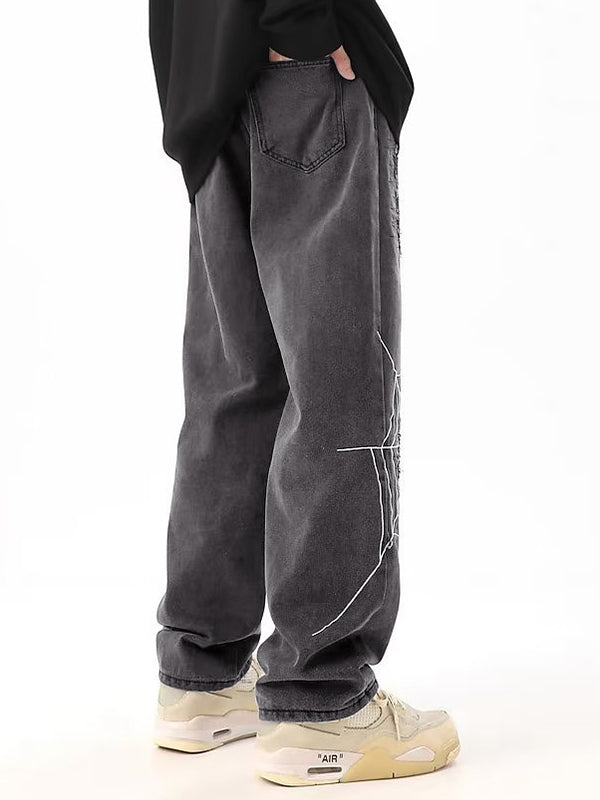 Men's Spider Web Embroidery Ripped Loose Jeans