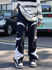 Men's Leather Embroidery Splice Loose Jeans