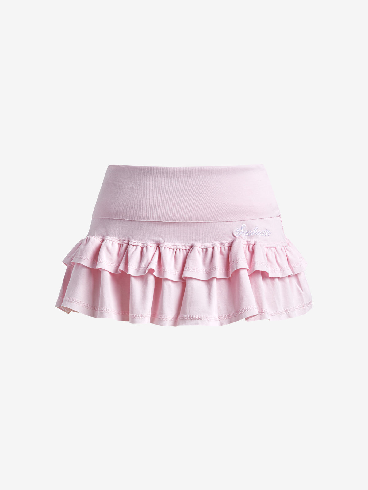 Flanged Low-Waist Small Letter Embroidered Ruffles Mini Skirt