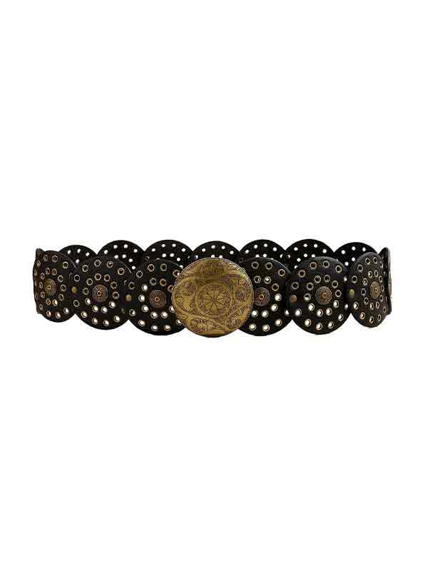 Round Hollow Metal Wide Leather Belt