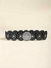 Round Hollow Metal Wide Leather Belt